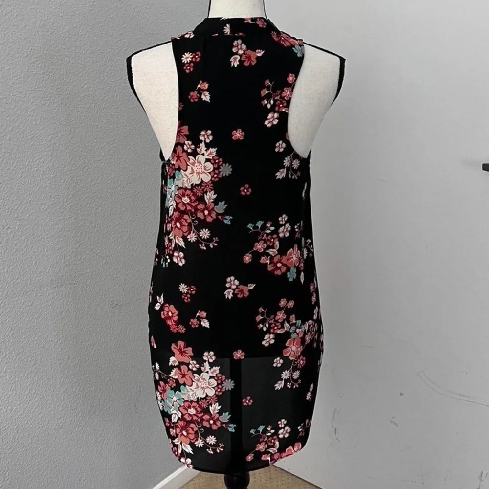Almost Famous Sheer Black & Pink Floral Blouse - Size XS